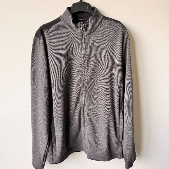 Hugo Boss Slim Fit Stretch Zip-Up Cardigan Sweater Long Sleeve Dark Grey - Picture 1 of 11